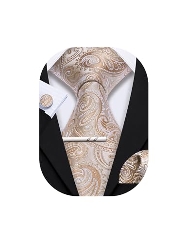 Image of YOHOWA Mens Ties Set Wedding Paisley Neckties with Handkerchief Cufflinks Formal Business