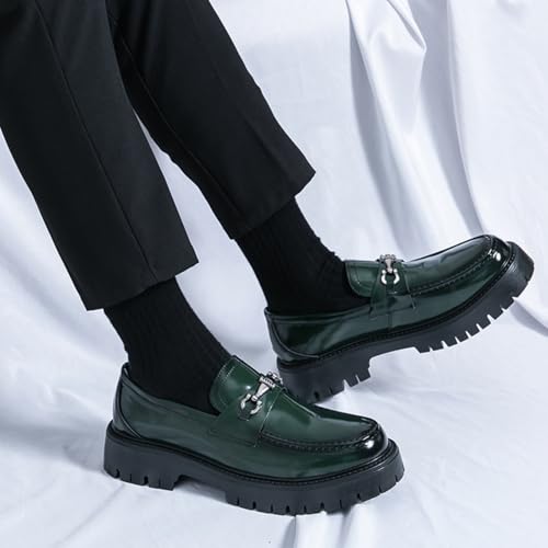 Men's Green Patent Loafers, Unique Formal Footwear - Suitable for Special Occasions, Work Commutes & Everyday Use4