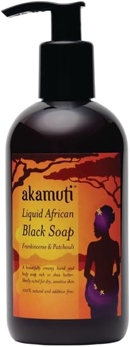 Akamuti Liquid African Black Soap 250ml with frankincense and patchouli