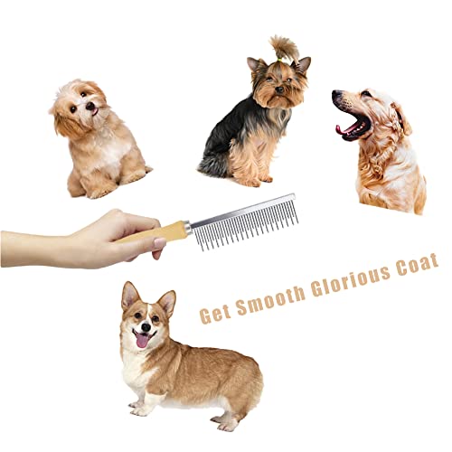 Dog Cat Comb Grooming Comb With Wooden Handle Stainless Steel Teeth, Dog Cat Grooming Supplies Accessories Perfect For Honghair Hairy Pets (Dual Teeth) #TOP5