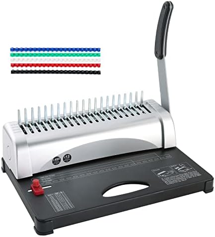 FLKQC Binding Machine | 21 Holes Punch Binding Comb Machine, 450 Sheets, Paper Punch Binder with Starter Kit 100 PCS 3/8'' PVC Comb Bindings for Letter Size, A4, A5 or Smaller Sizes Office Documents