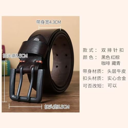 4.3cm Wide, Double-buckled, Genuine, Top-grain Cowhide Leather Belt for Men Versatile, Casual Gift for Young Men3