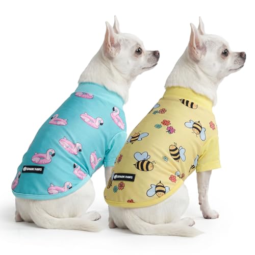 Spark Paws Sunblock Dog T-Shirt SPF30 Protection Lightweight Breathable Quick Dry for Dogs with Sensitive Skin - Bees & Flamingo (Set of 2) - Size M