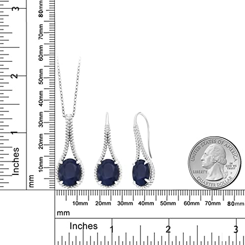 Gem Stone King 925 Sterling Silver Blue Sapphire Pendant Earrings Set For Women (15.00 Cttw, Gemstone Birthstone, Oval 12X10Mm With 18 Inch Silver Chain) #TOP2