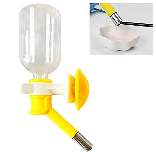 No Drip Leak Proof Small Animal Water Dispenser, Best Water Bottle Suitable for Puppy, Kitten, Cat, Hamster, Rabbit. BPA Free. Yellow.