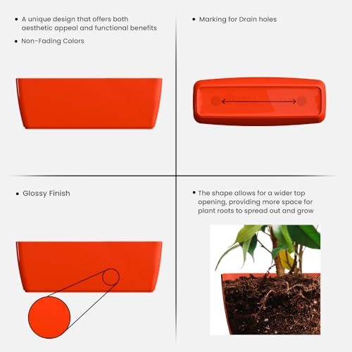 Image of YUCCABE ITALIA SHERA CABI Tray 16 INCH Plastic Flower Tray Pot Unbreakable Rectangular Planter Suitable for Home Garden Seedling Indoor and Outdoor (Red, Pack of 6)