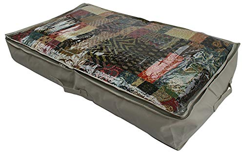 Brilliant Feet CST029 - Bolsa de almacenamiento para edredón, mantas, toallas, ropa de cama y ropa - Robusto tejido Oxford 600D de color beige con tapa de PVC transparente, 60 x 15 x 100 cm