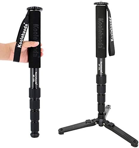 Koolehaoda Extendable Aluminum Monopod with Removable Metal Tripod Support Base. Height Adjustable 20 - 67 inches, 31mm Leg Diameter,Payload up to 10kg/22lbs.(MP-325L+KM3)