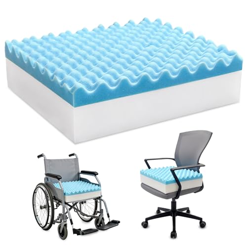 CRAURU Egg Foam Crate Pad with High-Density Base for Long Sitting, Double Layer Design Disperse Pressure & Breathable Support 18'x16'x5' Seat Cushion for Office Chair Wheelchair Car Recliner(1 PCS)