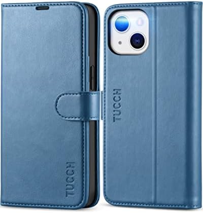 TUCCH Case for iPhone 13 Wallet Case 5G, RFID Blocking Card Slot Holder [TPU Interior Protective Case], Magnetic Folio PU Leather Stand Flip Cover Compatible with iPhone 13 6.1" 2021, Lake Blue