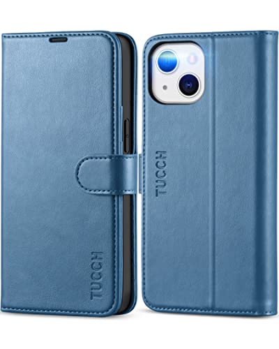 Tucch Case For Iphone 13 Wallet Case 5G, Rfid Blocking Card Slot Holder [Tpu Interior Protective Case], Magnetic Folio Pu Leather Stand Flip Cover Compatible With Iphone 13 6.1" 2021, Lake Blue #TOP3