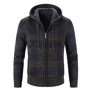Kinkia Men’s Zip Up Hooded Fleece Cardigan Sweater Winter Warm Sherpa Lined Jacket Coat Hoodies with Pockets