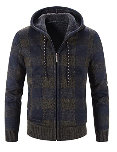 Image of Kinkia Men's Zip Up Hoodies Casual Long Sleeve Full Zipper Sherpa Fleece Lined Knit Cardigan Sweater Jacket with Pockets