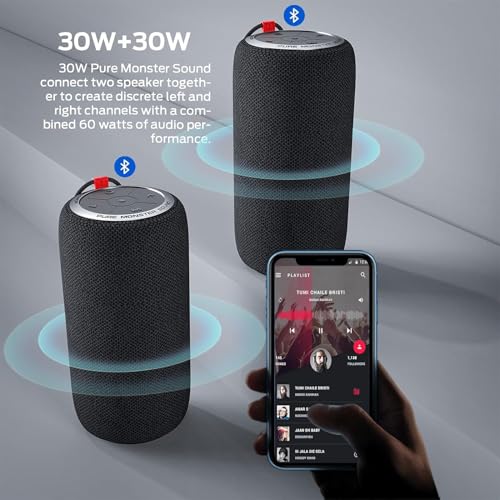 Monster S310 Upgraded Bluetooth Speaker, 30W Portable Speaker, 360° Stereo Sound with Punchy bass, TWS Pairing, IPX6 Waterproof, Bluetooth 5.2, 24H Playtime, Perfect for Home, Outdoor, Beach, Black - Image 3