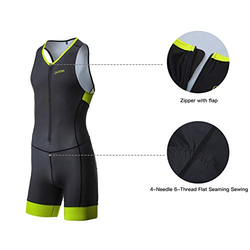 Catena Triathlon Suit Men Racing Tri Cycling Skin Suit Bike Swim Run (Green-Men, M) - Thumbnail 5