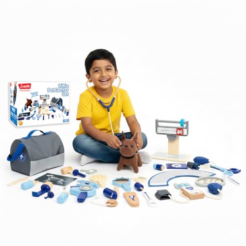 Image of Wudly Doctor Kit for Kids, Wooden Pretend Play 37 Pcs, Pet Doctor Playset for Toddlers, Montessori Toys Dentist Kit for 3-8 Years Old Boys and Girls