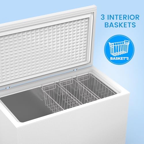 Image of COWSAR Chest Freezer 10.0 Cubic Feet Freezer with 3 Removable Baskets, Free Standing Top Open Door Deep Freezer, 7-Level Adjustable Temperature, Compact, Front Drain for Home Dorm, White