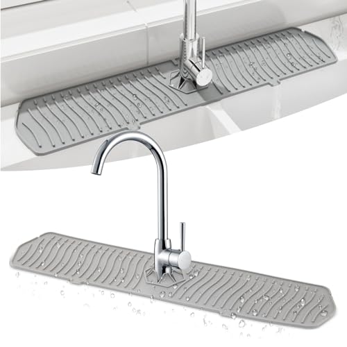 Sanrolax 1 stuk siliconen afdruipmat gootsteen, 61 x 14,5 cm, grijs, keukenspoelbak, spatbescherming, voor keuken en badkamer, siliconen waterkraanmat