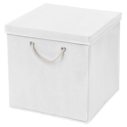 CM3 1 St&uuml;ck Wei&szlig; Faltbox 30 x 30 x 30 cm Aufbewahrungsbox faltbar mit Kordel und mit Deckel