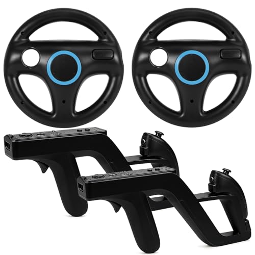 EuroBird Shooting Game Wii u Zapper Gun Grip and Steering Wheel-Suitable for Wii Nunchuk Wireless Remote Controller