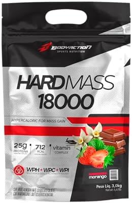 Hard Mass 18000 3Kg Hipercalórico Sabor Morango Bodyaction