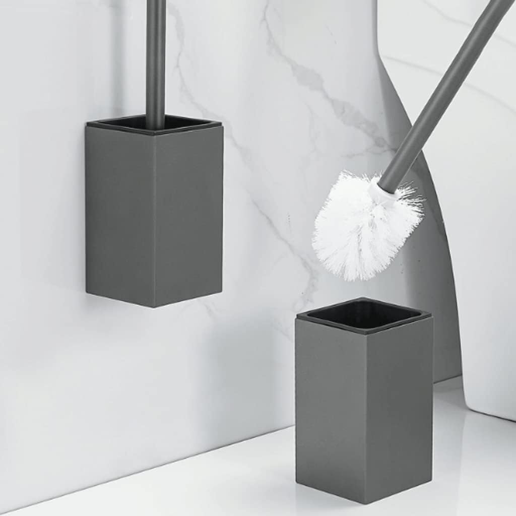 Toilet Brush Cleaner Punching Wall Hanging Aluminum and Holder Set Compact Bowl Space-Saving (White) image 3