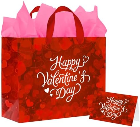 Happy Valentine's Day: 13" Love Heart Valentines Gift Bags Set wi...