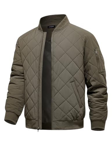 JMIERR Mens Quilted Bomber Jackets Stand Collar Coats, 2XL, Simply Taupe