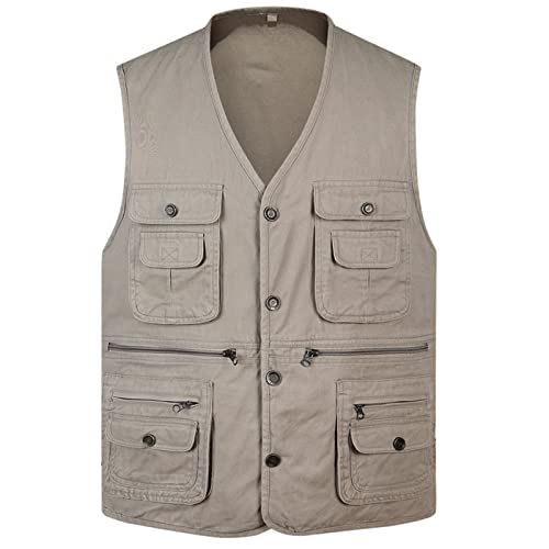 Chaleco de verano multi-bolsillos Kelsiop sin mangas y con botones chaleco color solido Ejercito L 6