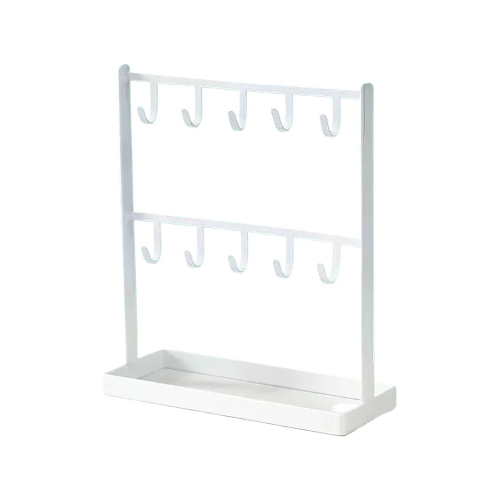 RRYPBOVG Jewelry Stand Metal Double Layers Hook Jewelry Rack Earrings Ring Necklace Display Entrance Key Watch Hanging Dresser Jewelry(White)