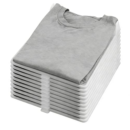 Stackable Closet Organizer, 5/10/15 Pcs Tshirt Organizer for Closet Storage, Clothes Folder for Shelves, with Breathable Design for Wrinkle-Free Clothes (5, White)