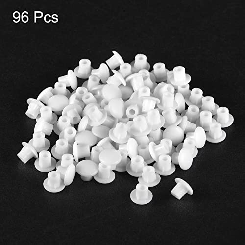 Image of uxcell Screw Hole Plugs, 5mm(3 /16 inch) Dia PP Snap in Shelf Button Flush Type Caps for Furniture Cabinet Cupboard, Milky White 96 Pcs