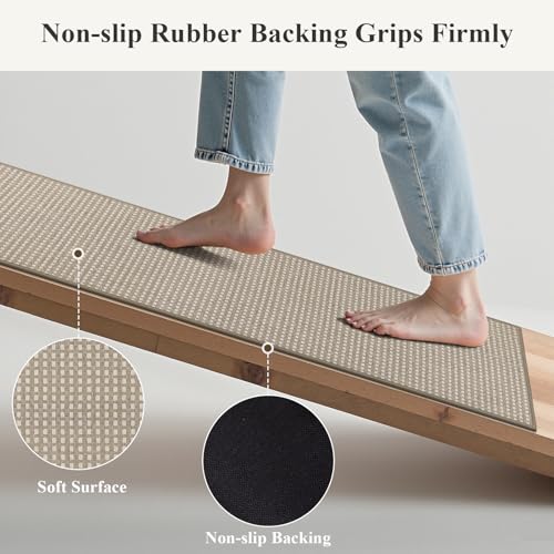 HEBE Kitchen Rugs Sets of 2 Non Slip Washable,20"x59"+20"x32" Cushioned Rubber Kitchen Mats for Floor,Stain Resistant Kitchen Carpet Runner Rug for Hallways, Front of Sink, Laundry — view 5