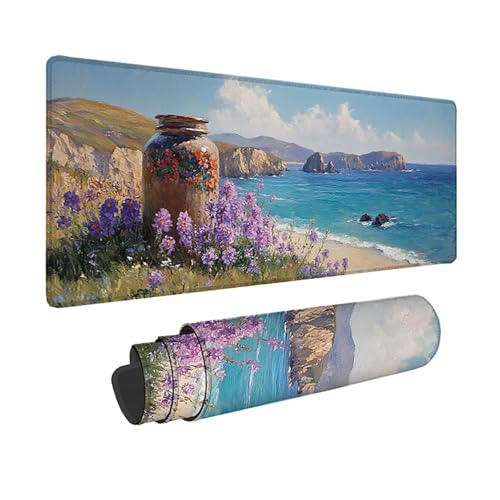 Tapis de souris XXL bleu 80x40 cm océan avec bords cousus de 3mm