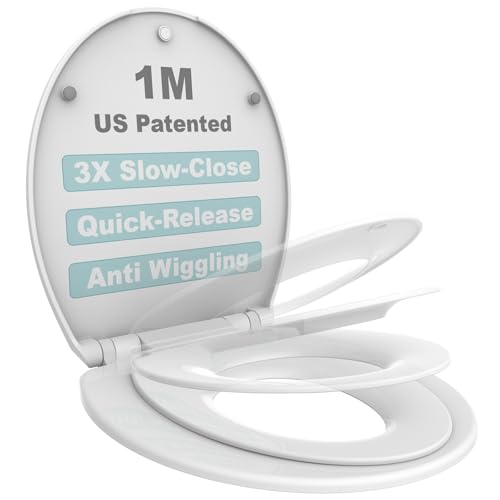 Image of 1M Family Toilet Seat, Patented Slow Close & Quick Releasing Technology, Anti-Wiggling, Easy to Install and Clean, Standard Round with Toddler Seat Built In (1 Piece)