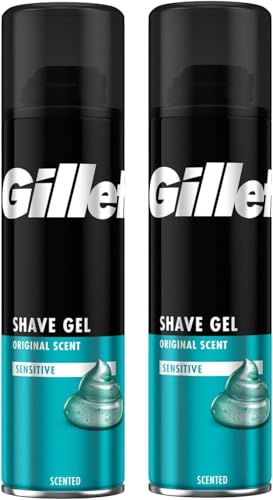 Shave Gel for Men Sensitive Skin 2 x 200ml | Original Scent for Face and Body | Skin Protection Shaving Gel with Smooth Glide | Anti-Irritation Hydration Shaving Cream Alternative