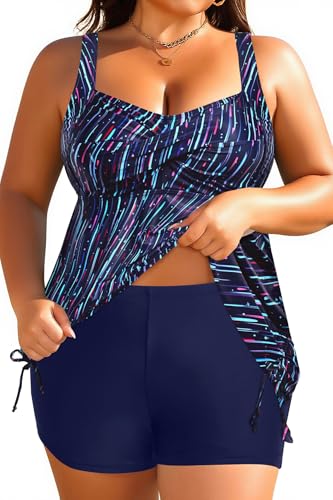 Image of Aqua Eve Women Plus Size Tankini Swimsuit Two Piece Flowy Swimdress Bathing Suits with Shorts