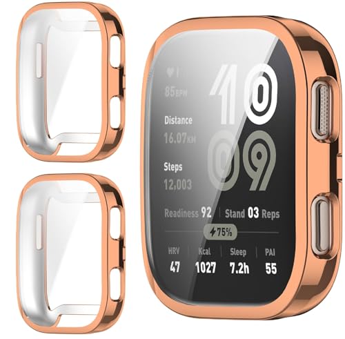 GIOPUEY Funda Compatible con Amazfit Bip 6, [2 Pack] TPU morbido Case, Resistente agli urti - Rose Gold+Rose Gold