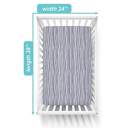 Image of American Baby Company 100% Natural Cotton Fitted Mini Crib Sheet 38 inch x 24 inch - Soft & Breathable Small Nesting Portable Crib Sheet, Fits Pack N Play Mattresses, Navy Fun Stripe, for Boys & Girls