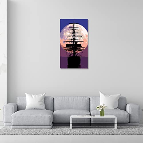 Image of RANGOLI 100% Cotton Stretched Canvas Painting 400 GSM, Framed Moonlight Sailing Canvas Abstract Wall Art for Living Room, 3D Paintings for Wall Decor (18 x 30 Inch With Frame)