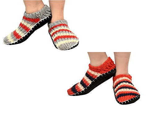 BRATS N BEAUTYWomen/Ladies/Girl Multi Color Striped Warm Winter Slipper Socks, Knitted Bootie, Room Socks, Anti slip Socks - 2 Pair/SIZE-6 SHOE/ASSORTED COLOR
