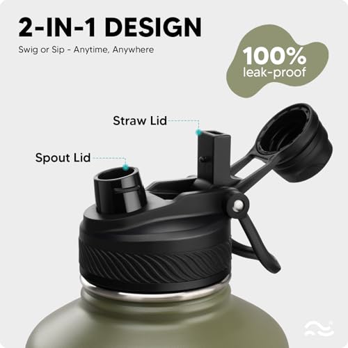 Image of Swigina [2-IN-1 LID] 64 oz Insulated Water Bottle with Silicone Boot (48hrs Cold /24hrs Hot) - DIY Stickers, Leakproof, BPA Free, Half Gallon
