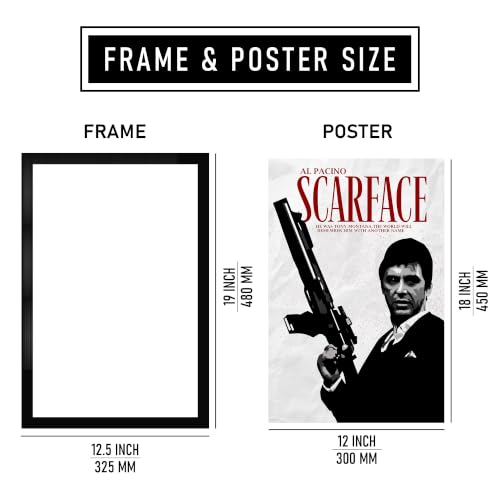 Image of Vintage Crime Movie Style Premium Framed Wall Poster (12x18 Inch) | Black & White Gangster Wall Art with Gun | Retro Noir Decor for Man Cave, Bedroom, Office, Bar & Entertainment Room | Ready-to-Hang Frame