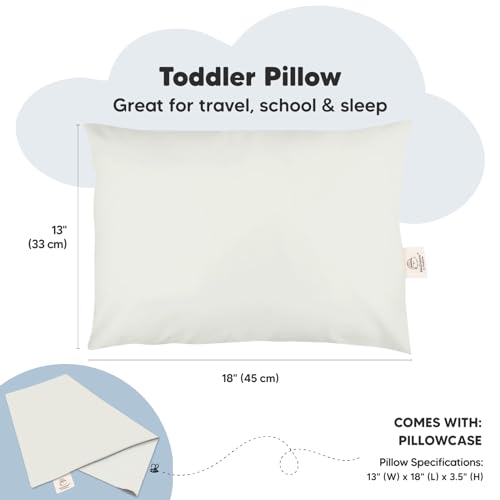 Image of Toddler Pillow with Pillowcase, 13x18 My Little Dreamy Pillow (Pearl Gray) | Kids Travel Bed Pillow for Sleep, Organic Cotton Small Pillowcase, Soft, Breathable, Machine Washable, Toddlers 2-5 years old