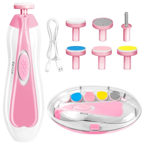 Image of Qunlions life Baby Nail Trimmer Electric, 6 in 1 Rechargeable Baby Nail Clippers Manicure Set Grooming Kit for Toddler Infant or Adults (Pink)