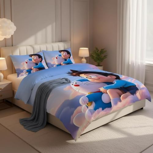 Image of 7D Digital Print King Size Bedsheet (90x100 Inches) | Extra Soft & Heavy Fabric | Rich Colors | 2 Jumbo Pillow Covers 17x27 inches Included (Sky Blue)