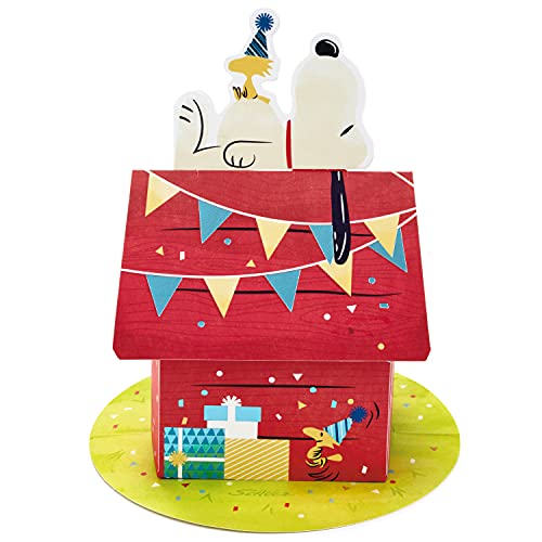 Image of Hallmark Paper Wonder Peanuts Pop Up Birthday Card (Snoopy Dog House) | 3D Pop-up Snoopy Dog House, Coordinating Envelope, Premium Paper, 6.25 X 9 in