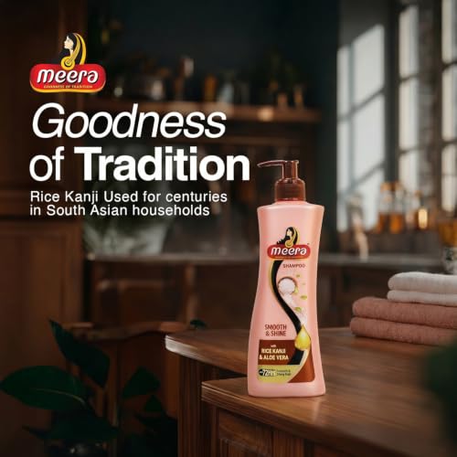 Image of Meera Smooth & Shine Shampoo with Rice Kanji & Aloe Vera | Up to 72 Hours Smooth & Shiny Hair | Nourishes & Softens Hair | Suitable for Men & Women | 340ml