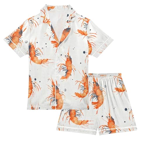 ALAZA Lobster Watercolor Satin Pajamas Set Short Sleeve Button Down Sleepwear Summer Pjs 2 Piece