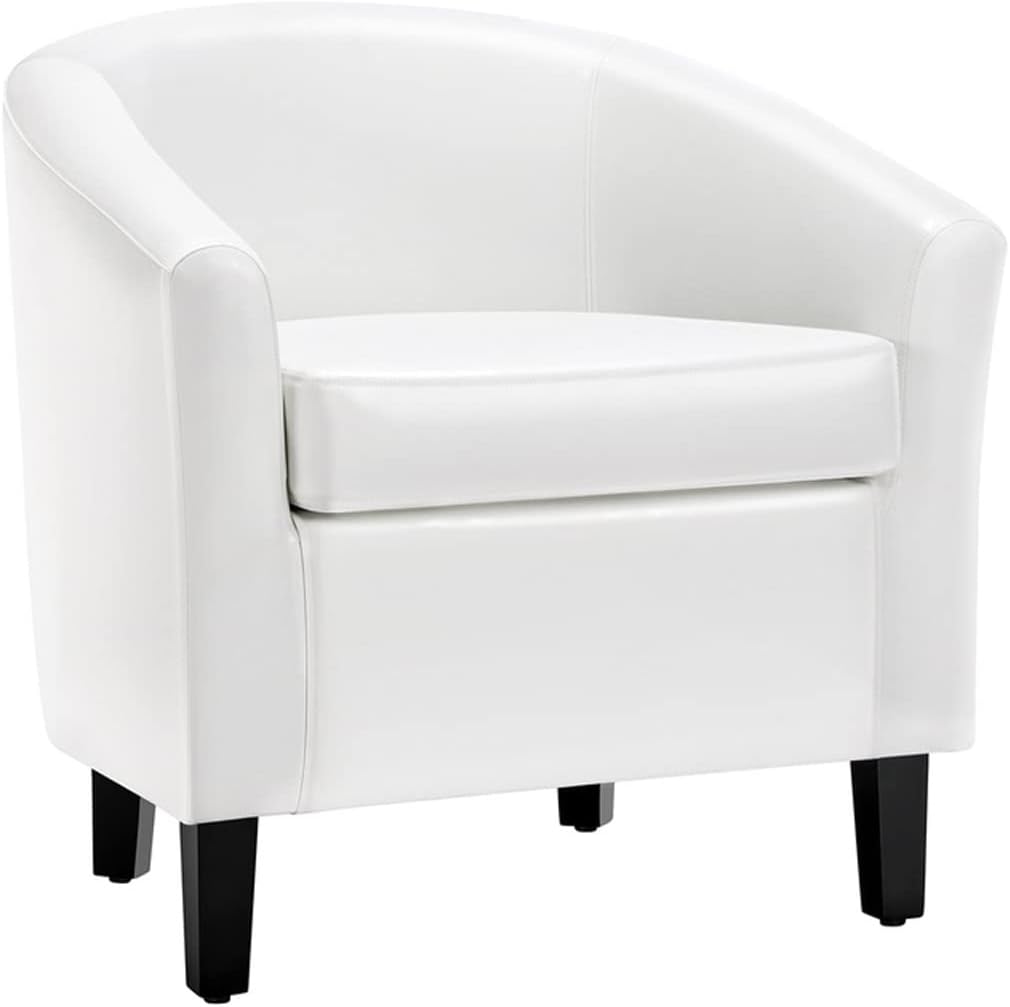 Upholstered White Faux Leather Living Room Chair Solo Sofa Dressing Chair(D)